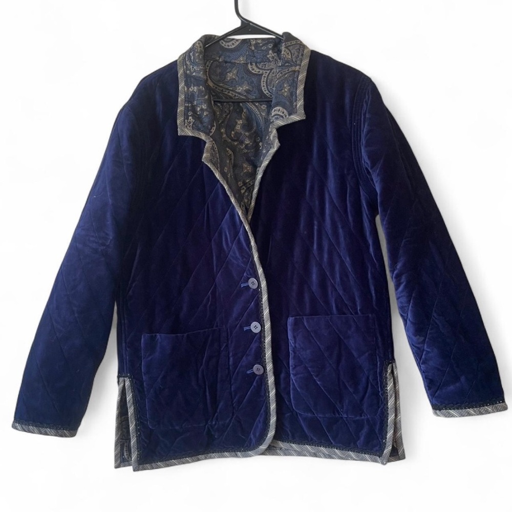 Koos Of Course Reversible Blue Velvet & Paisley Women’s Jacket with Pockets